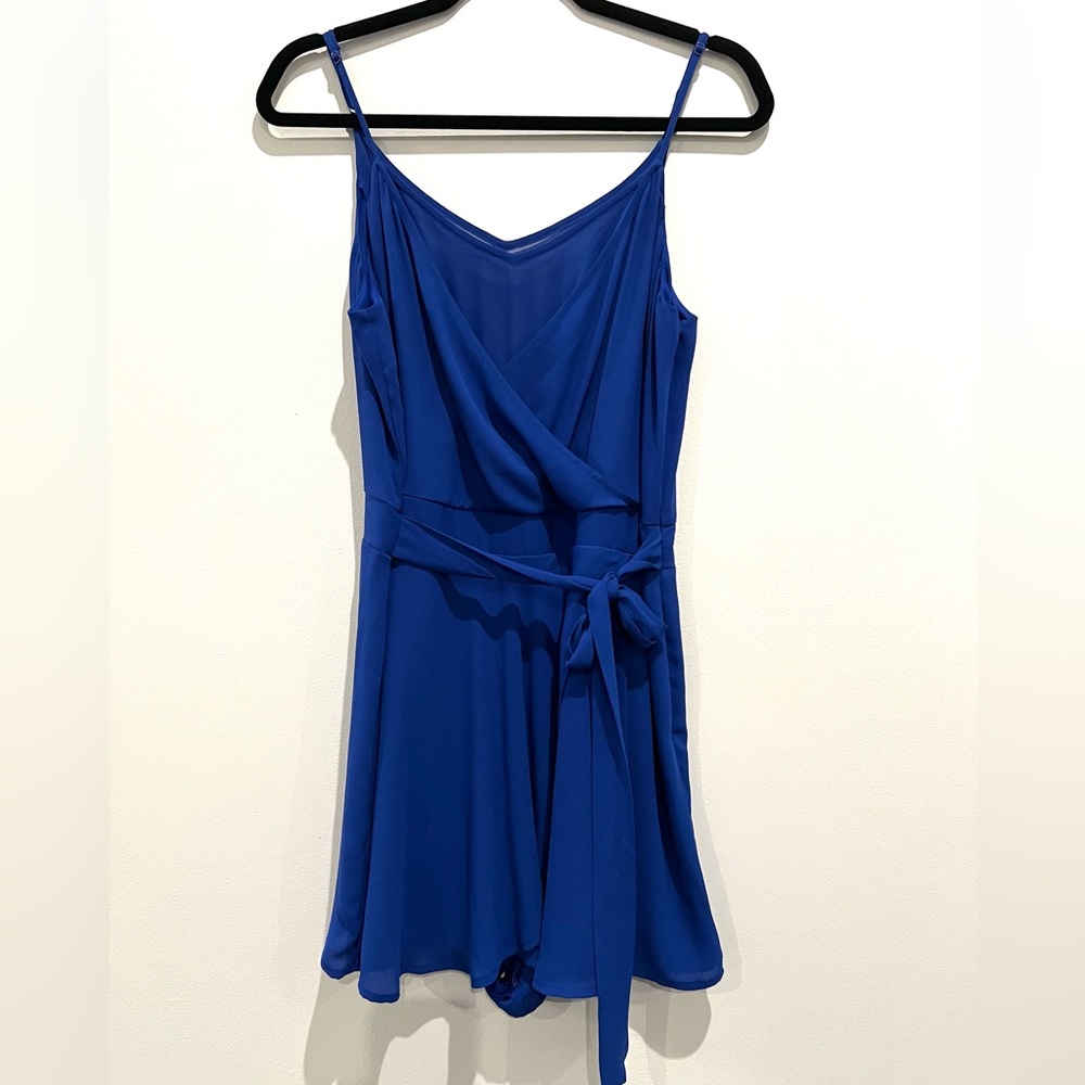 Express Royal Blue Sleeveless Belted Romper Skort Chiffon Size 12